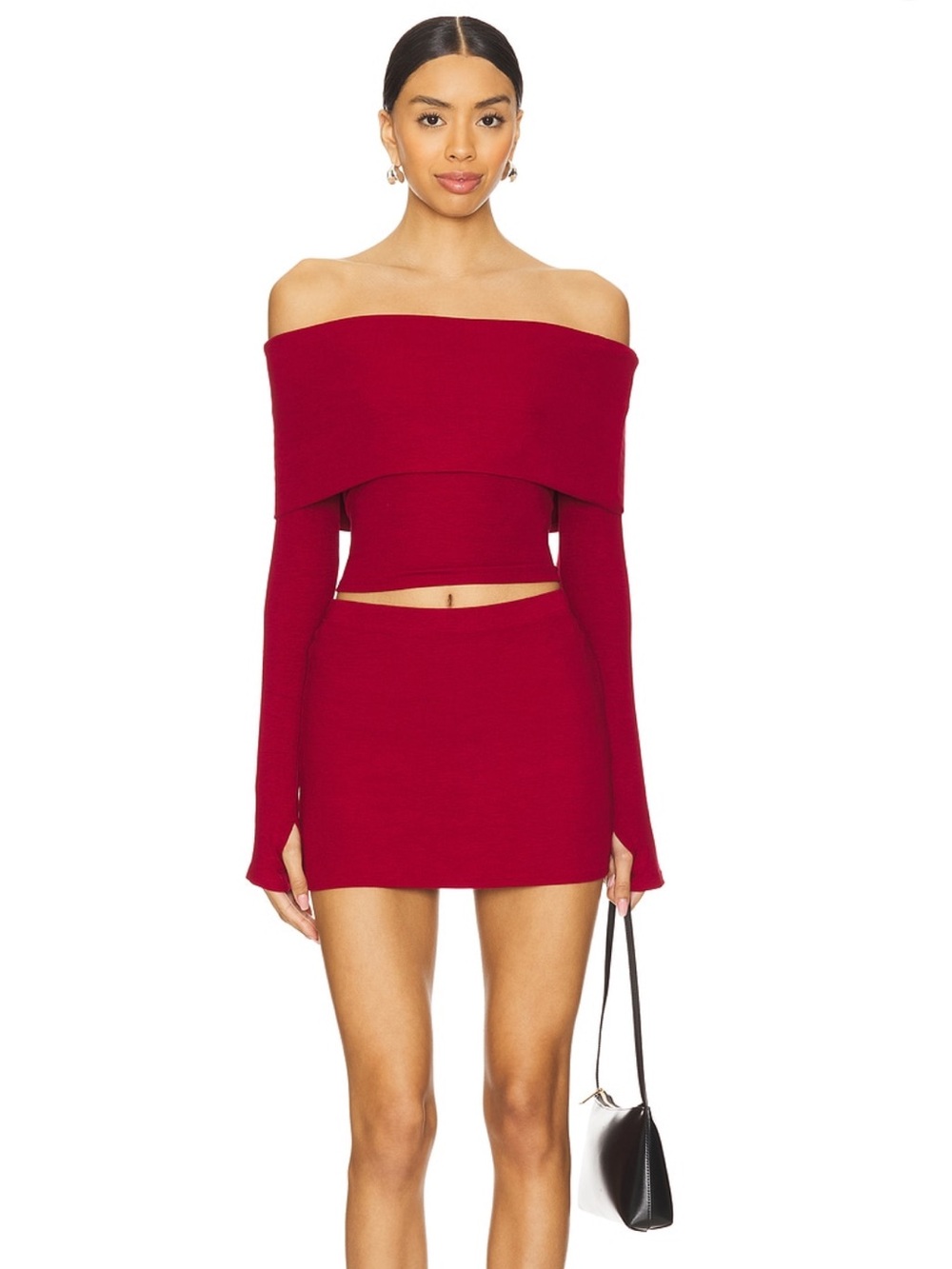 Superdown Off-Shoulder Top And Mini Skirt Set - Oxblood